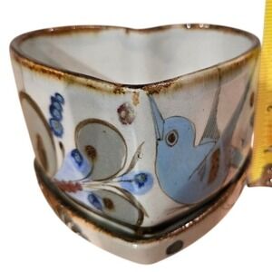 VTG Tonala Mexico Ken Edwards Heart Shape Trinket Dish Planter Blue Bird SIGNED